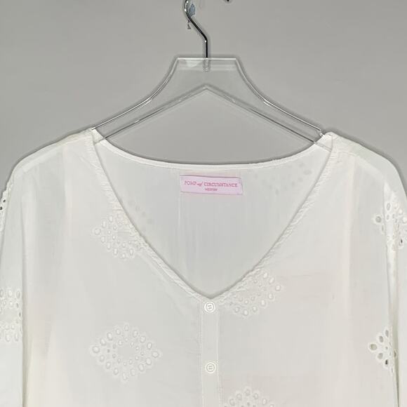 Pomp and Circumstance M White Button Front Eyelet Detail Top 100% Cotton - Picture 4 of 9